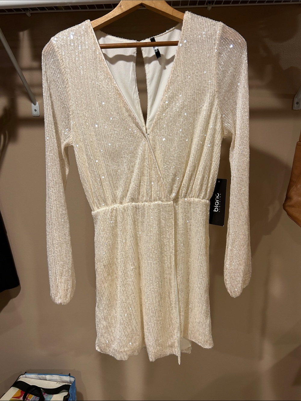 Bianc Cream Sequin Wrap Romper
